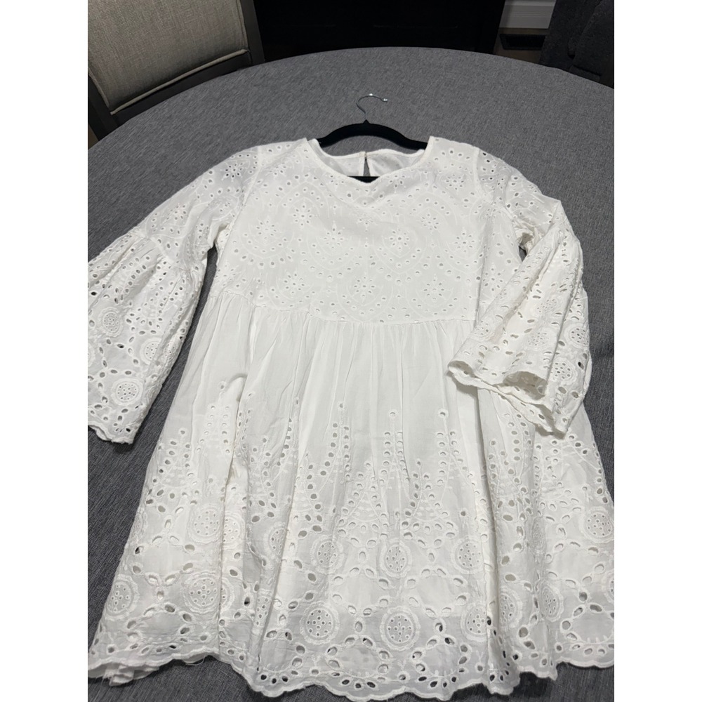 White Cotton Eyelet Bell Sleeve Babydoll Mini Dress IM1964 Boho Tiered Lined